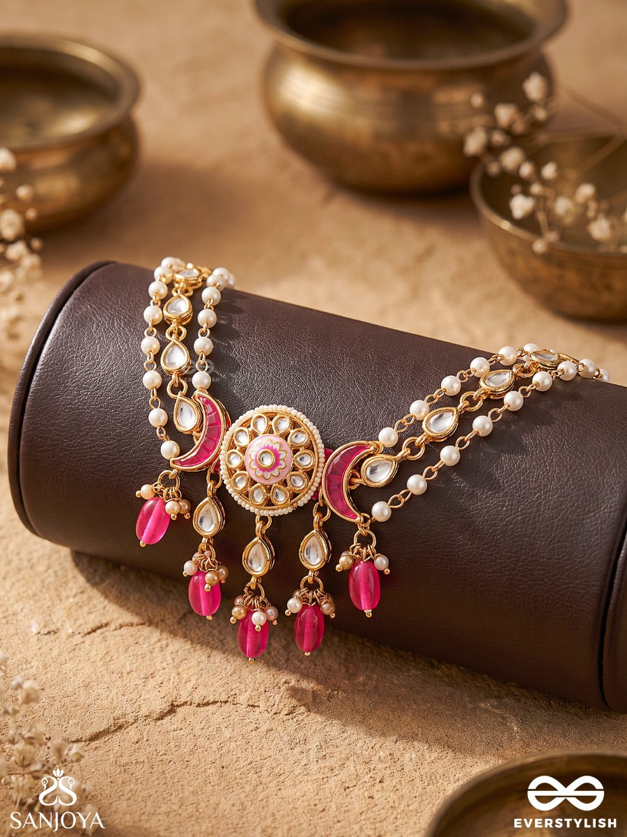 Kadambika – Kadamba Blossom – Heritage Armlet (Single) With Dual Kundan Chains, Floral Medallion And Coral Bead Danglers