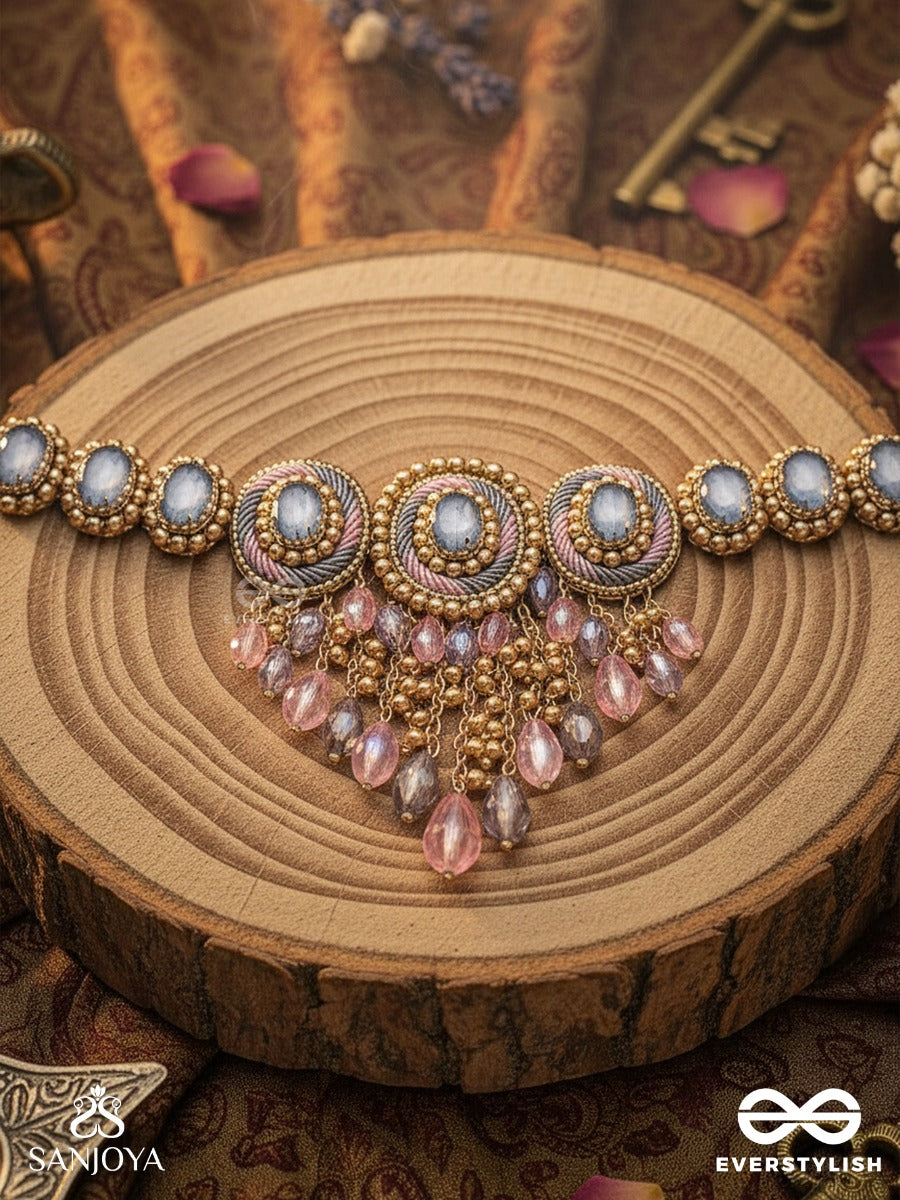 Bijaksara- The Secret Spell- Stones, Beads And Glass Drops Hand Embroidered Choker Neckpiece