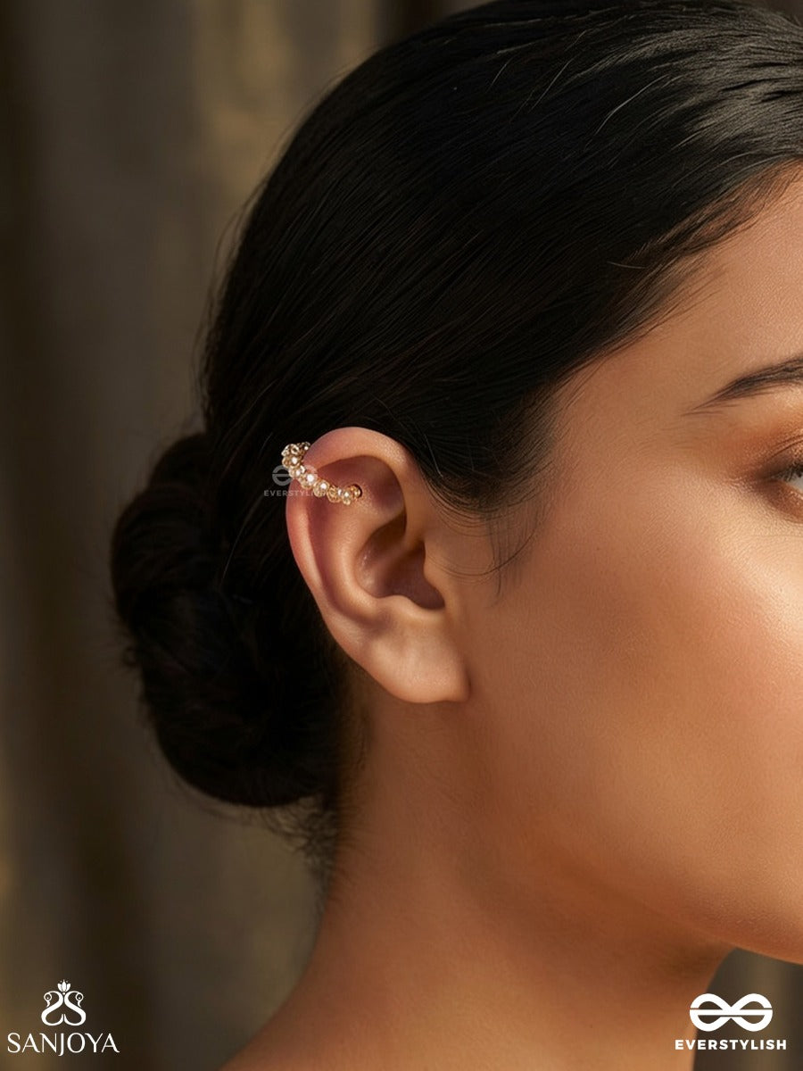 Pankhurika – Little Petal – Elegant Single Earcuff With Gold-Tone Open Hoop Form, Blush Crystal Bead Detailing And A Soft Festive Finish