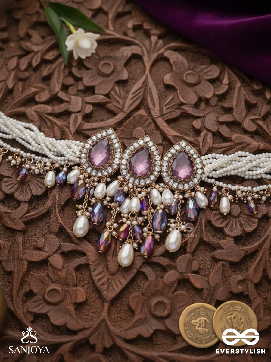 Syamatva - The Sparkling Night - Stone, Beads And Pearls Hand Embroidered Neckpiece