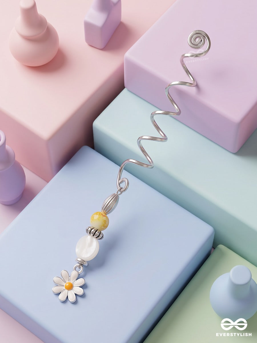 Sunny Petal – Silver Spiral Braidlet With Yellow Beads And Daisy Charm