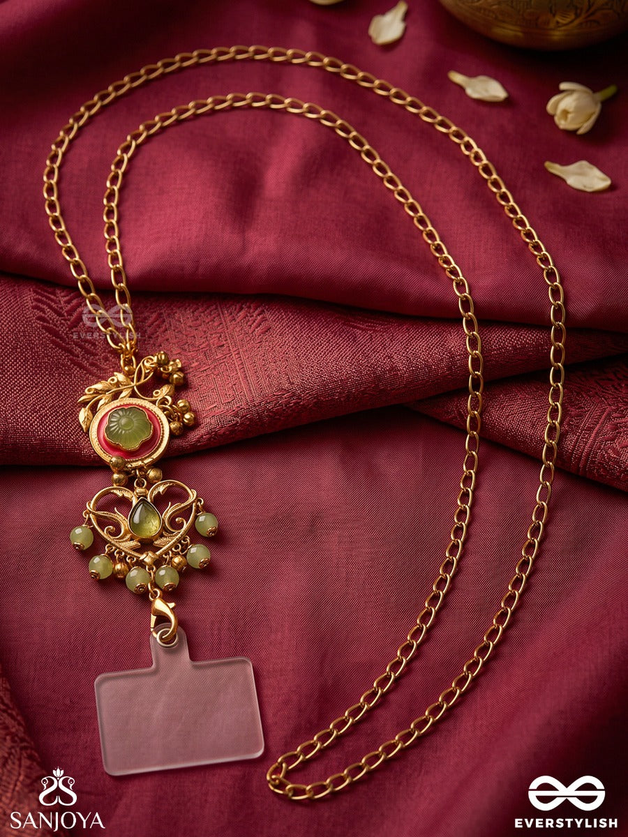 Nakkashi – Ornate Artistry – Heritage Phone Sling With Golden Chainwork, Colourful Enamel Motifs And Delicate Ghungroo Charms