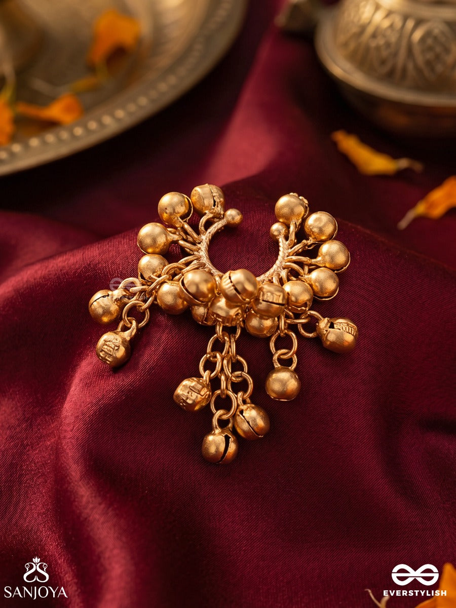 Kanakghunghra – Golden Bells – Festive Single Earcuff With Round Gold-Tone Bead Clusters, Open-Hoop Form And Dangling Charm Details