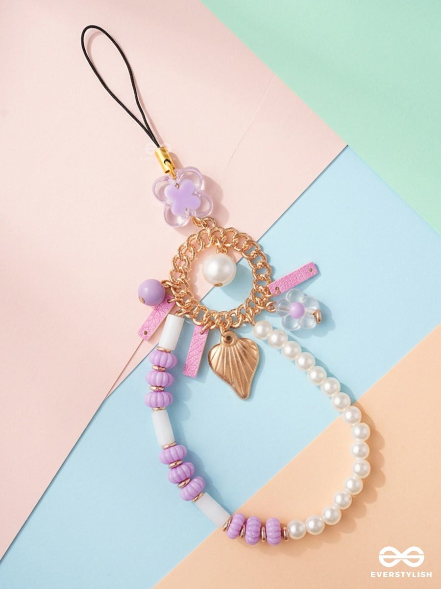Lavender Latte – Pastel Phone Charm With Pearl Loop And Floral Details