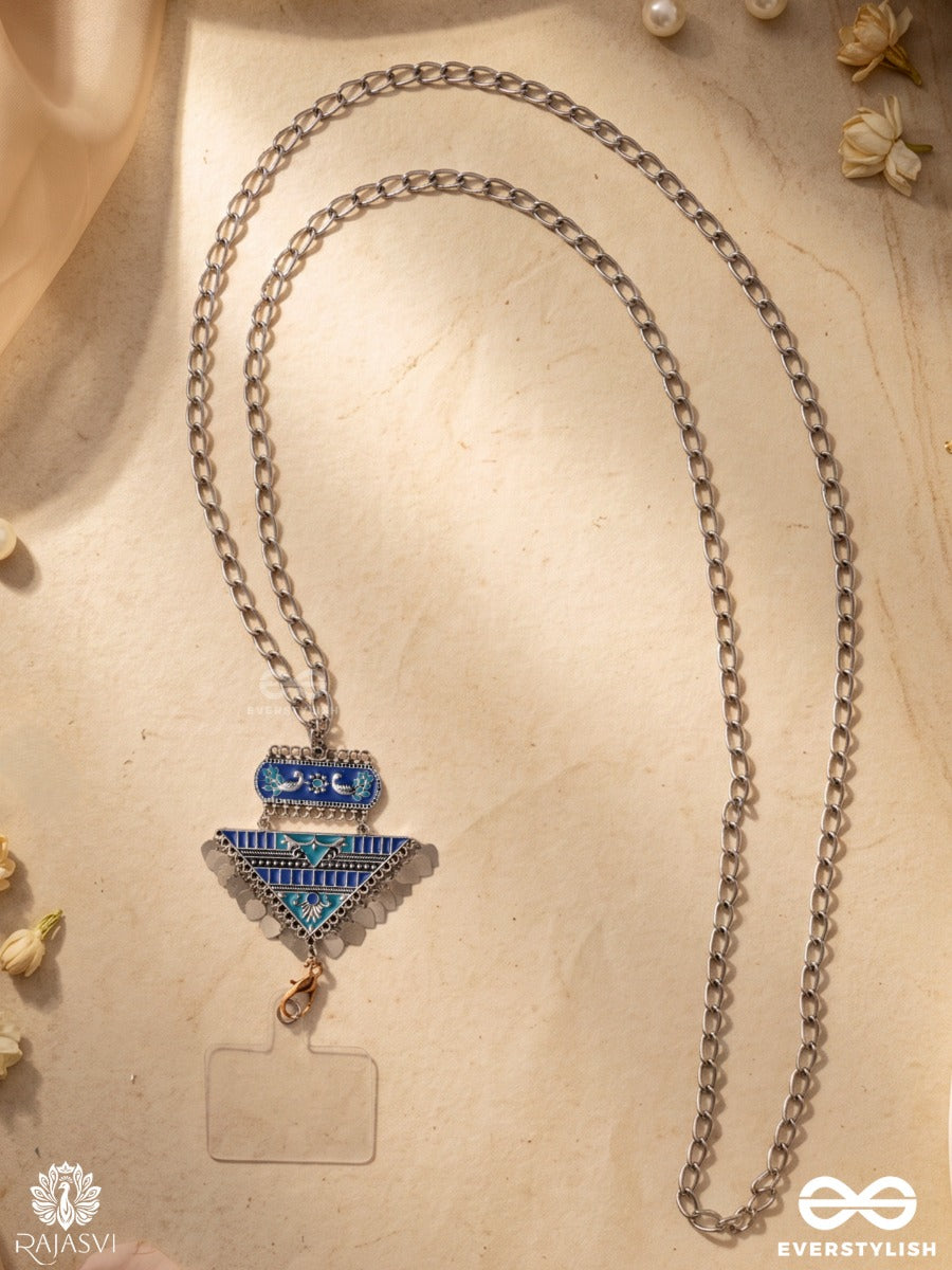Jhankriti – Oxidised Phone Charm With Blue Enamelled Heritage Motif And Silver-Tone Details