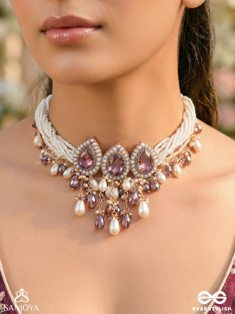 Syamatva - The Sparkling Night - Stone, Beads And Pearls Hand Embroidered Neckpiece