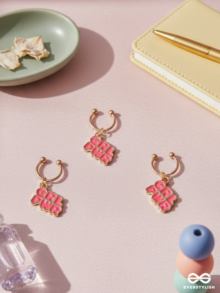 Pink Power – Girl Power Hair Accessory Set Of 3 With Gold-Tone Cuffs