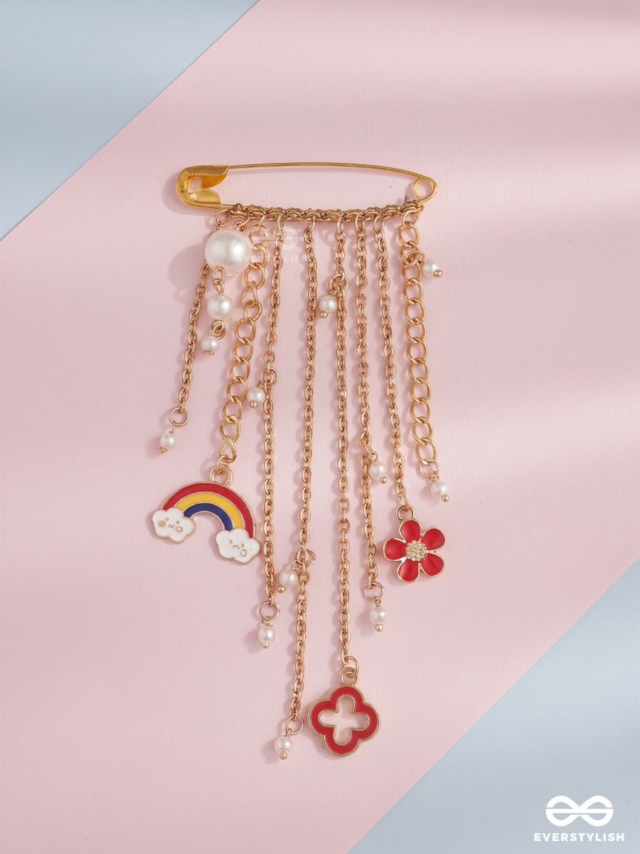 Cloud Charm – Gold-Tone Brooch Pin With Cloud, Heart And Star Charms