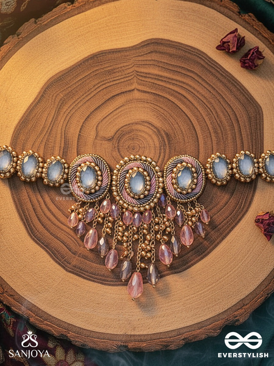Bijaksara- The Secret Spell- Stones, Beads And Glass Drops Hand Embroidered Choker Neckpiece