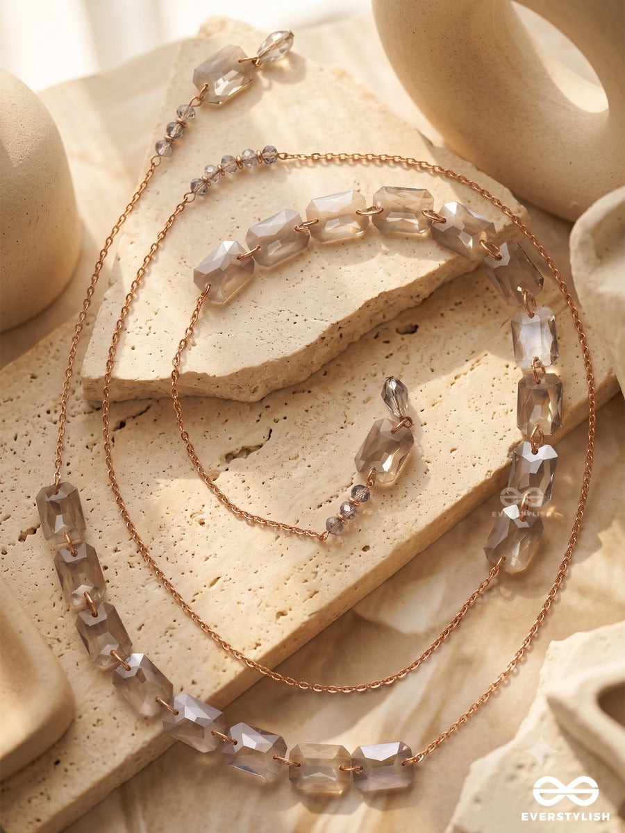 Ice Shimmer – Multiway Chain With Faceted Clear Crystal Beads That Can Be Styled As Necklace; Scarf-Style Necklace; Waist Chain; Knot Necklace