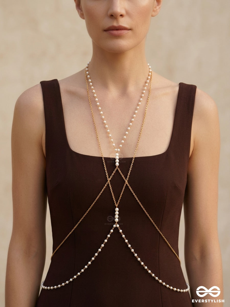 Dawn Drape – Golden Body Chain With Dainty Crystal Details