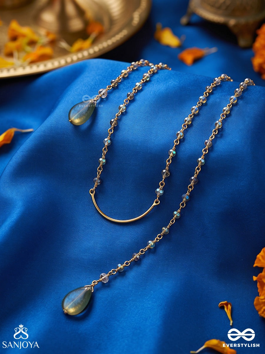 Neerrekha – Water Trace – Elegant Face Let With Slender Gold-Tone Chains, Aqua Teardrop Side Motifs And Delicate Bead Accents