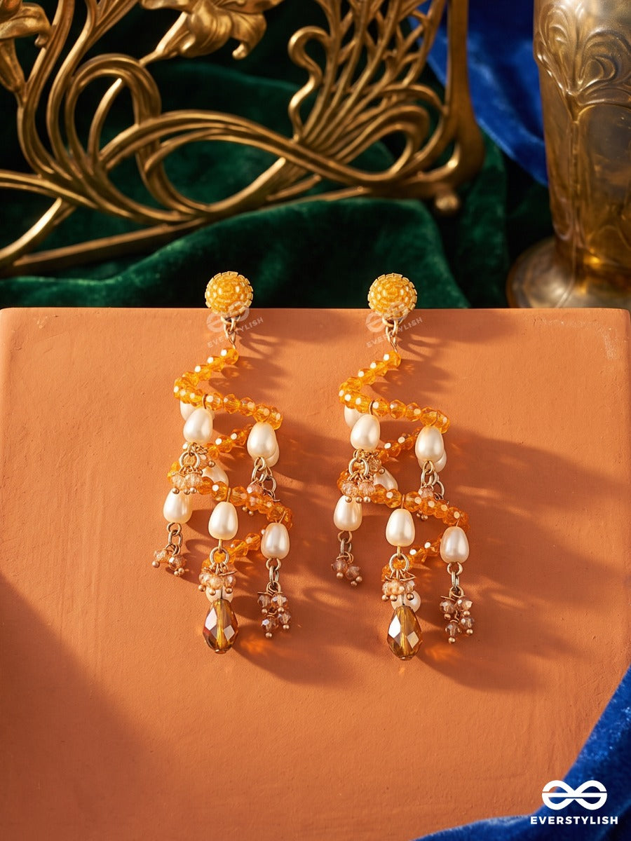 Dawn Bloom – Amber Beaded Spiral Earring With Pearl Drops