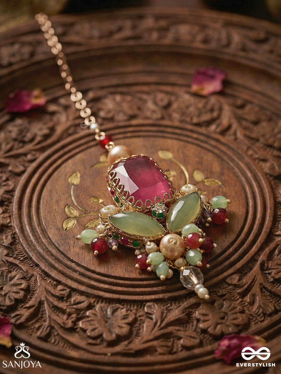 Madhudyana - Garden Of Spring - Stone And Beads Hand Embroidered Maangtika