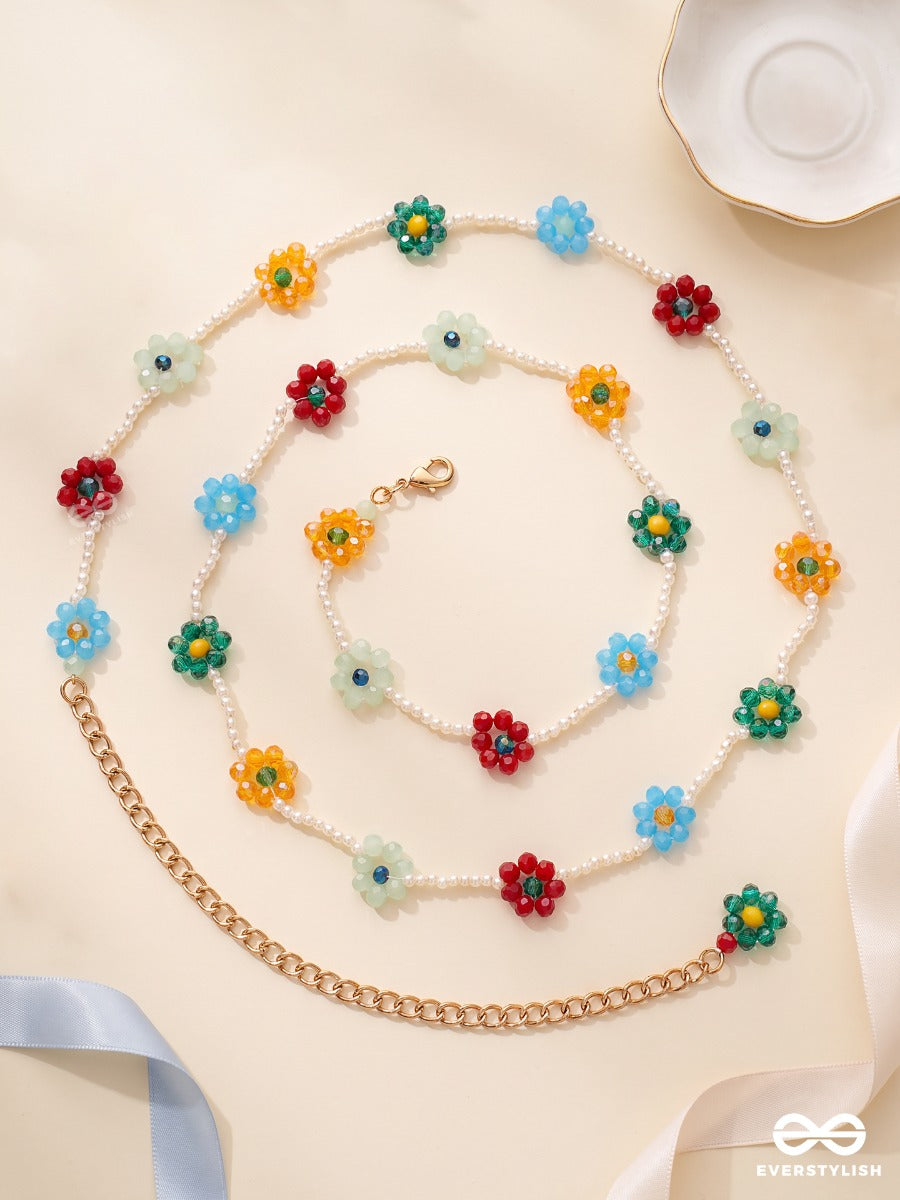 Fleur Fiesta – Colourful Flower Waist Chain With Dainty Beads And Gold-Tone Accents