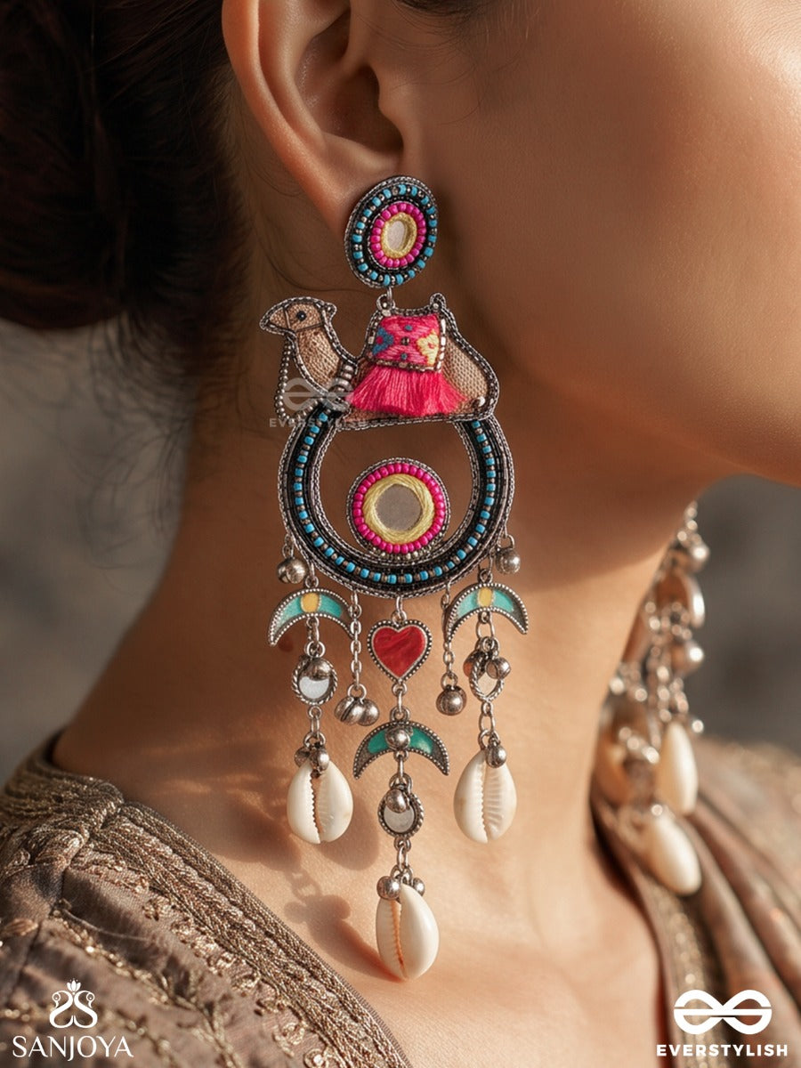 Zohravali – Radiant Garland – Heritage Oxidised Earrings With Multicolour Enamel Discs, Cowrie Shells, Textile Tassels And Tribal Charms