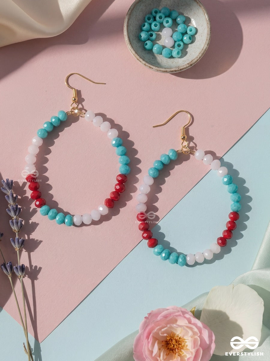 Cotton Candy – Turquoise, Blush And Ruby Beaded Oval Hoop Earrings