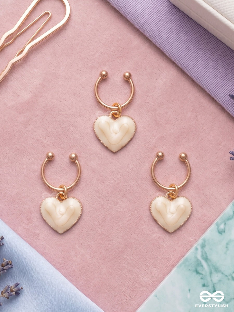 Heartspell – Mini Ivory Heart Hair Accessory Set Of 3 With Gold-Tone Details