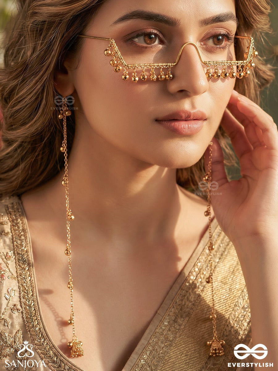 Hridaya – Heart Of Grace – Delicate Facelet With Slender Golden Chains, Floral Links And Ghungroo Drops