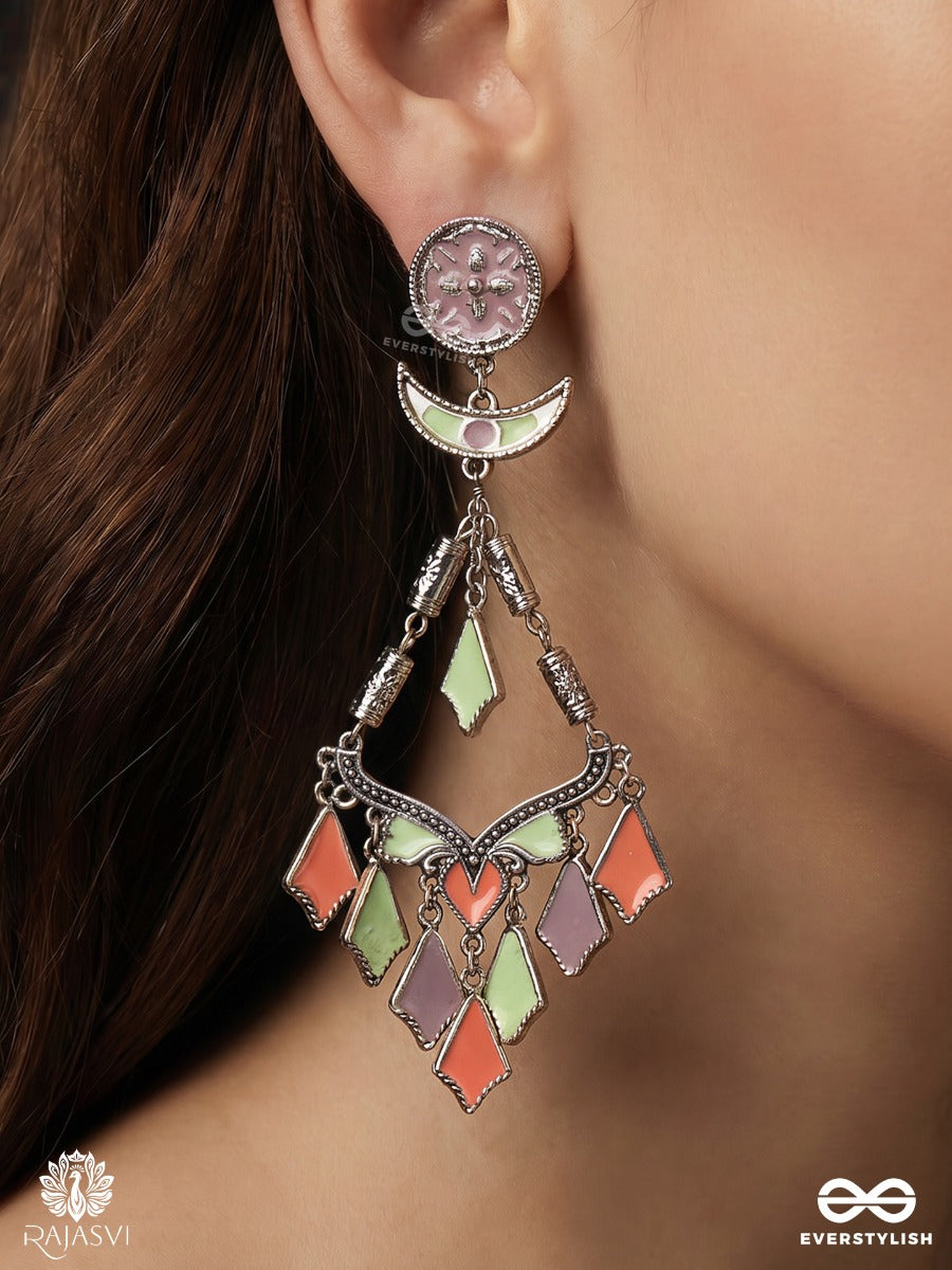 Chitrakala – Oxidised Earrings With Layered Multicolour Diamond-Shaped Drops