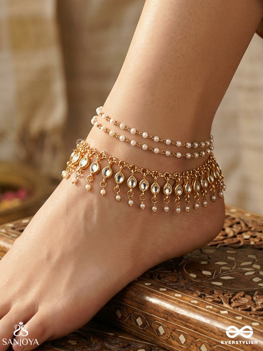 Manjirika – Melodious Anklet – Double-Layer Pajeb (Anklet) Set Of 2 With Pearl Fringes And Delicate Golden Chains