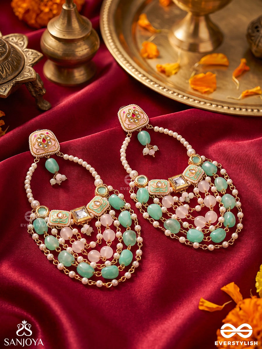 Neelsarita – Blue River – Heritage Earrings With Layered Gem Strands, Meenakari Details, Kundan Motifs And Pearl Accents