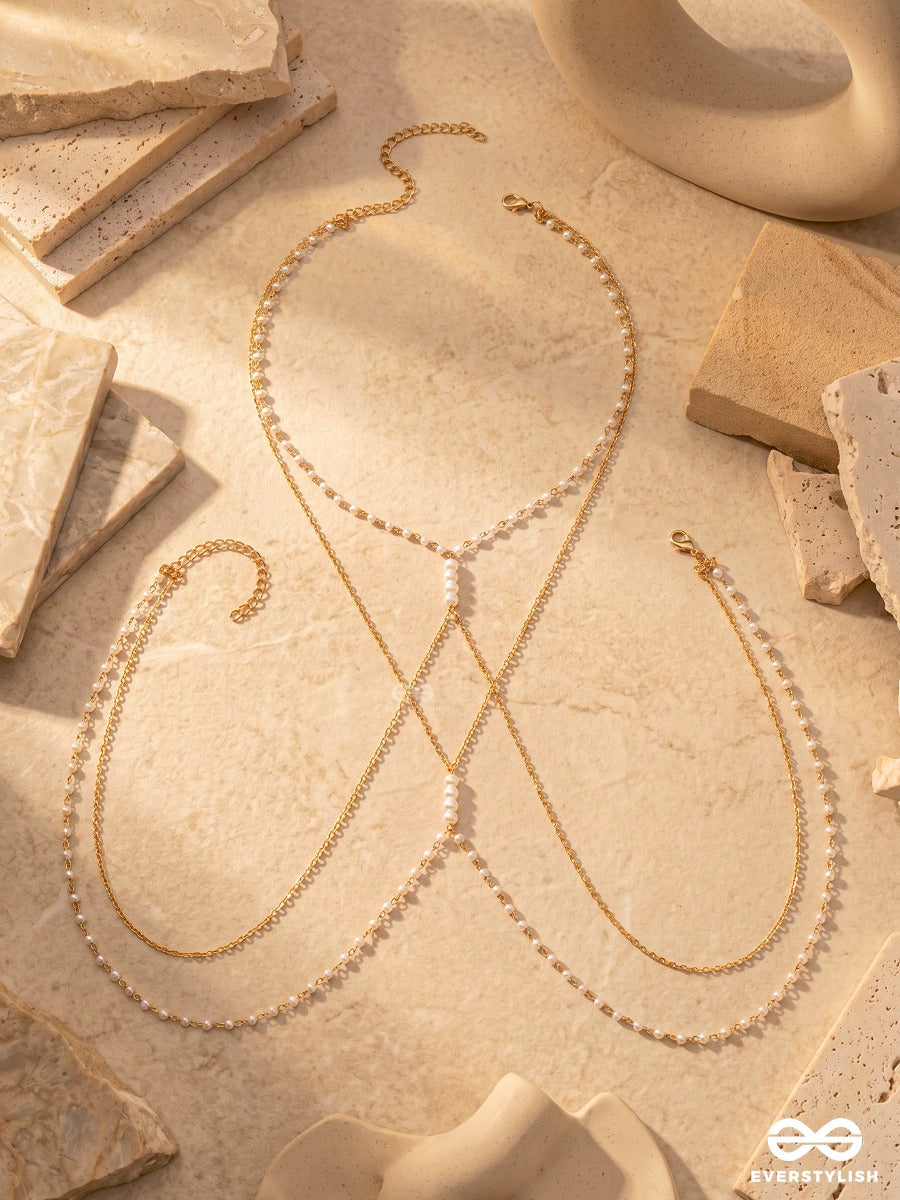 Dawn Drape – Golden Body Chain With Dainty Crystal Details