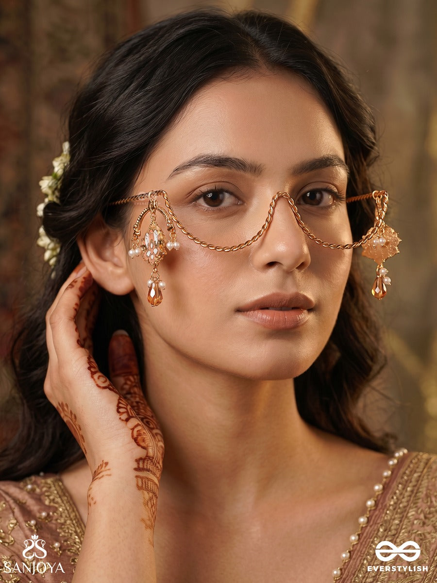 Kamodika – Bringer Of Joy – Delicate Face Let With Flowing Chains, Crystal Drops And Pearl Accents