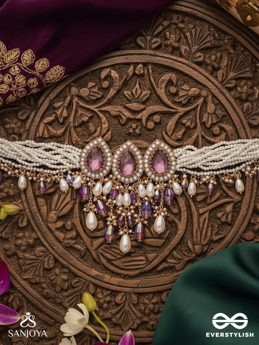Syamatva - The Sparkling Night - Stone, Beads And Pearls Hand Embroidered Neckpiece