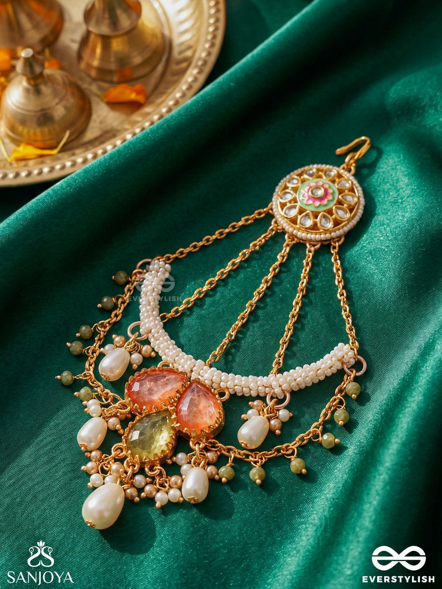 Udyogita – Rising Splendour – Heritage Passa With Floral Kundan Medallion, Pearl Strands, Pastel Stones And Green Bead Accents