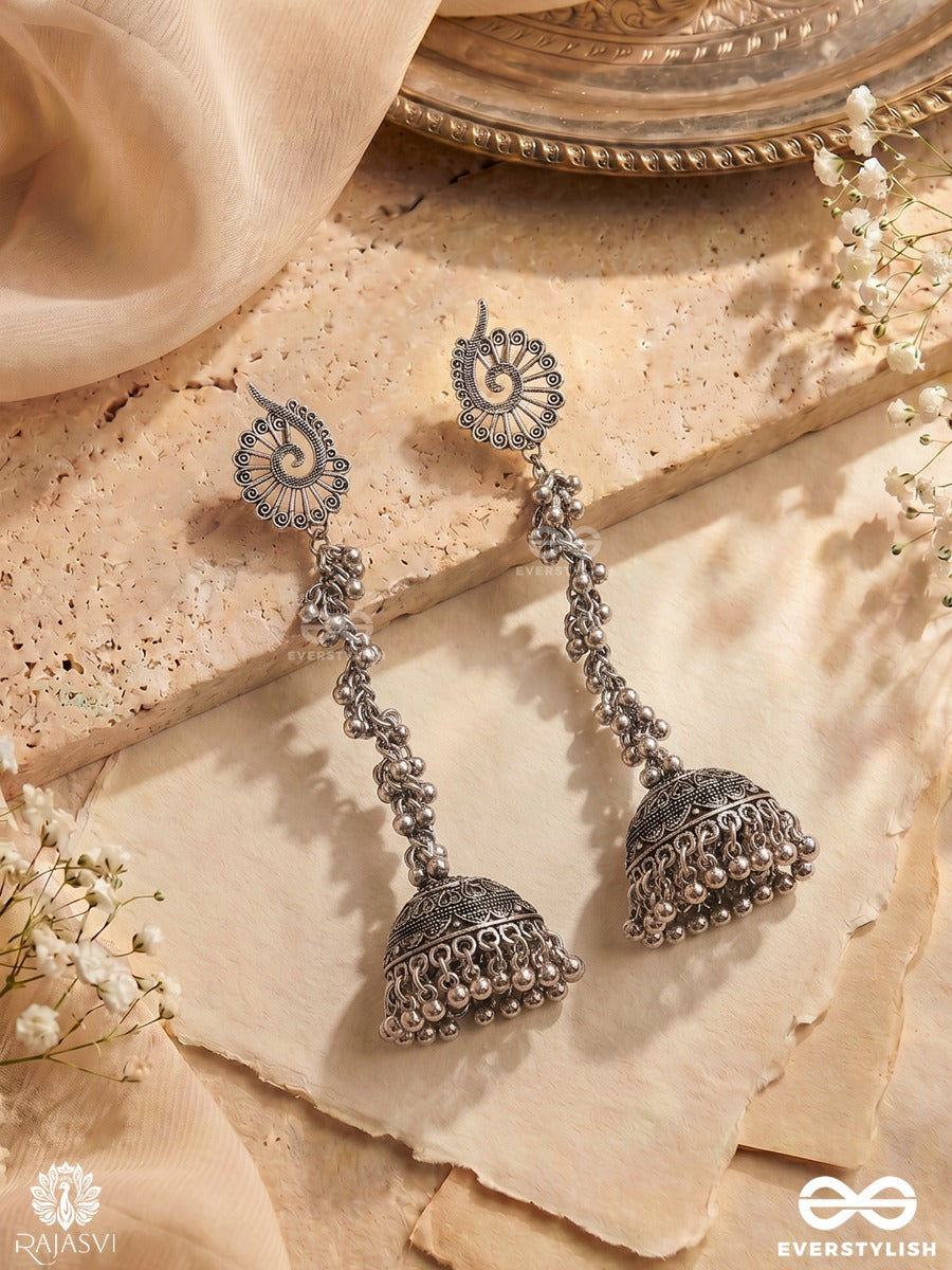 Noopurdhara – Oxidised Jhumka Earrings With Floral Studs, Ghungroo Clusters And Heritage Dome