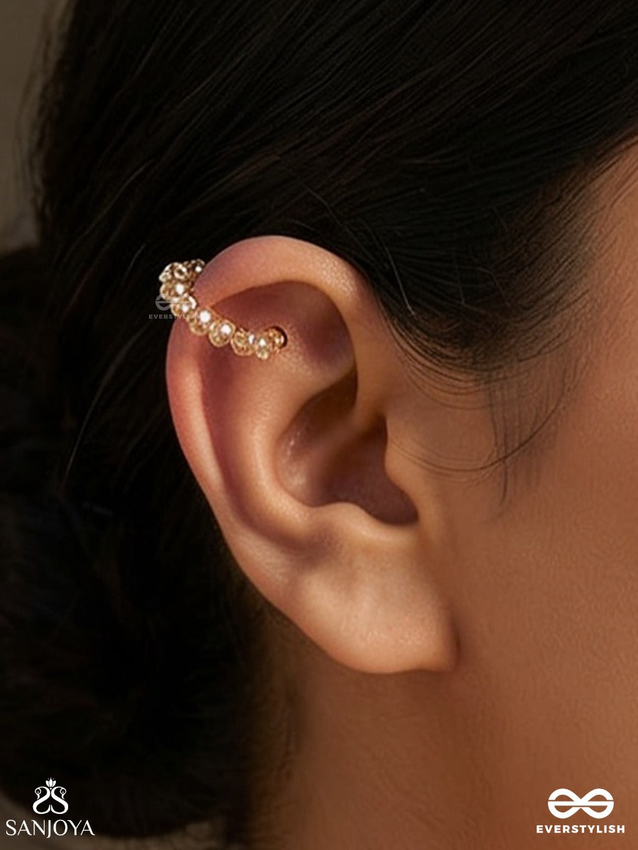 Pankhurika – Little Petal – Elegant Single Earcuff With Gold-Tone Open Hoop Form, Blush Crystal Bead Detailing And A Soft Festive Finish