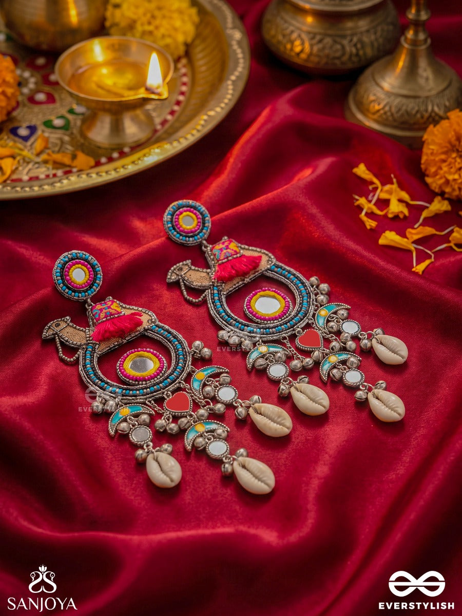 Zohravali – Radiant Garland – Heritage Oxidised Earrings With Multicolour Enamel Discs, Cowrie Shells, Textile Tassels And Tribal Charms