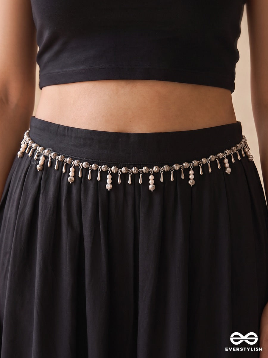 Jhanjhari – Oxidised Waist Chain With Cascading Silver-Tone Danglers And Delicate Drop Charms
