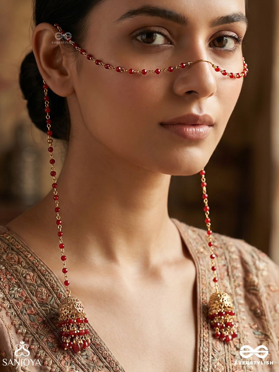 Rangvalli – Creeper Of Colours – Delicate Face Let With Slender Beaded Chains, Twin Side Falls And Dainty Ornamental End Details