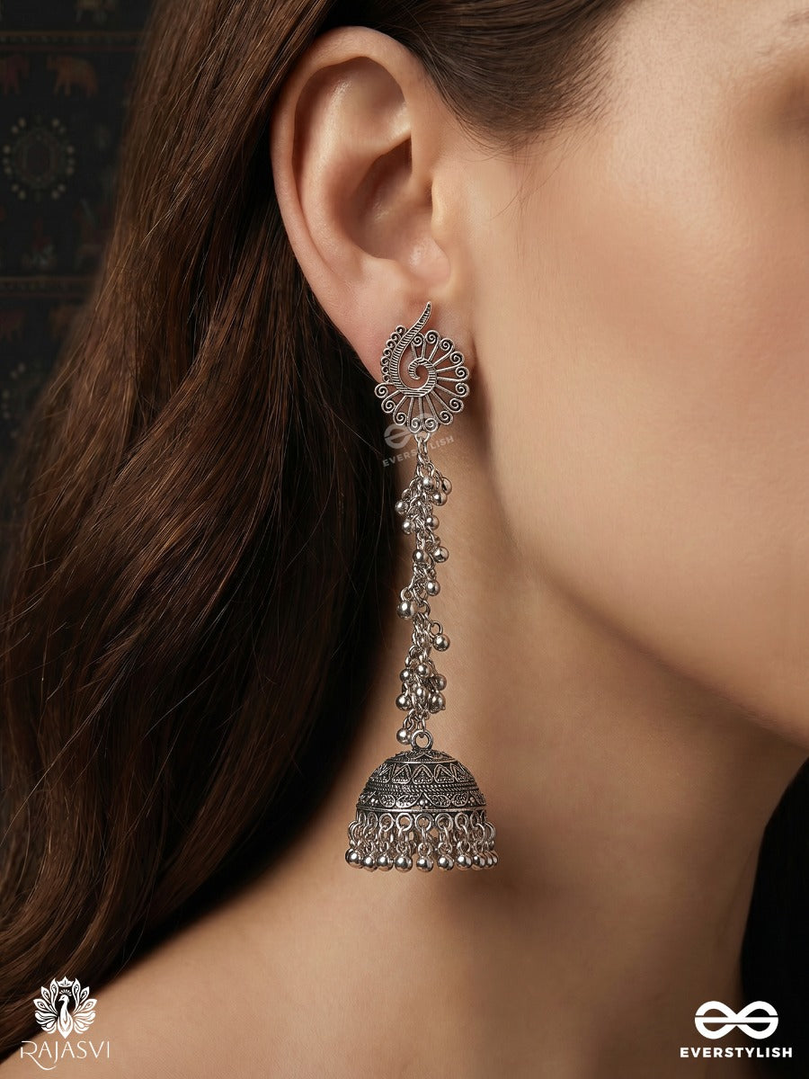 Noopurdhara – Oxidised Jhumka Earrings With Floral Studs, Ghungroo Clusters And Heritage Dome