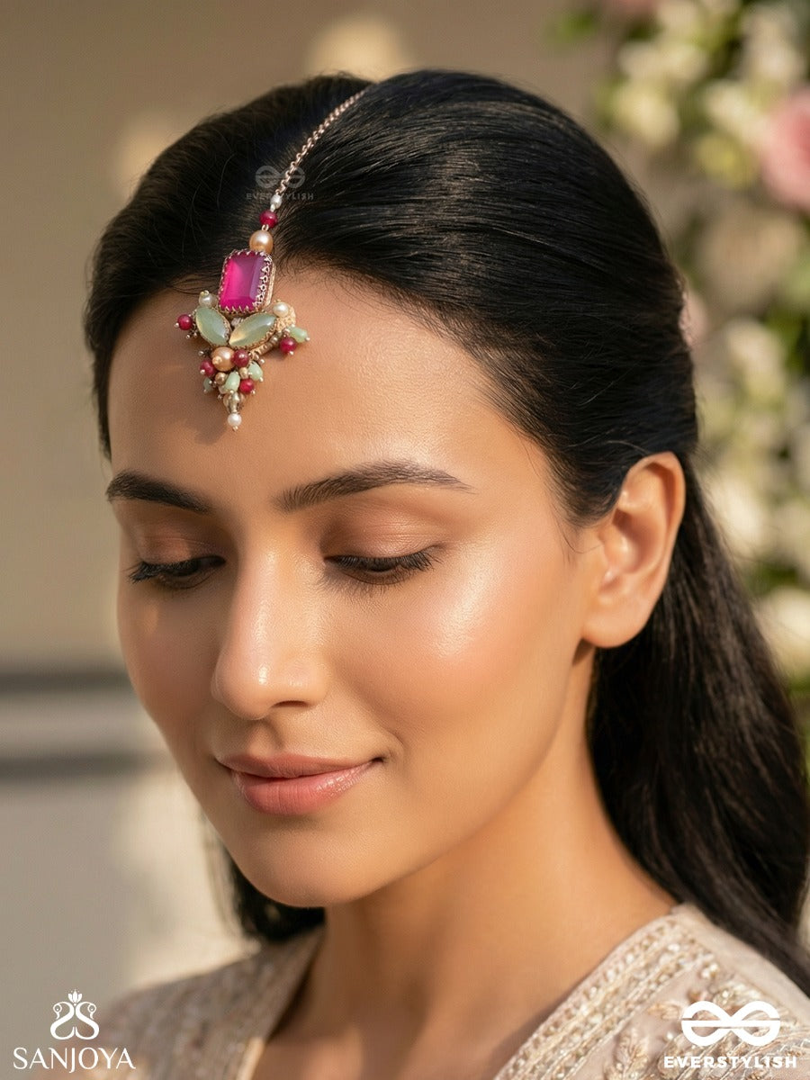 Madhudyana - Garden Of Spring - Stone And Beads Hand Embroidered Maangtika