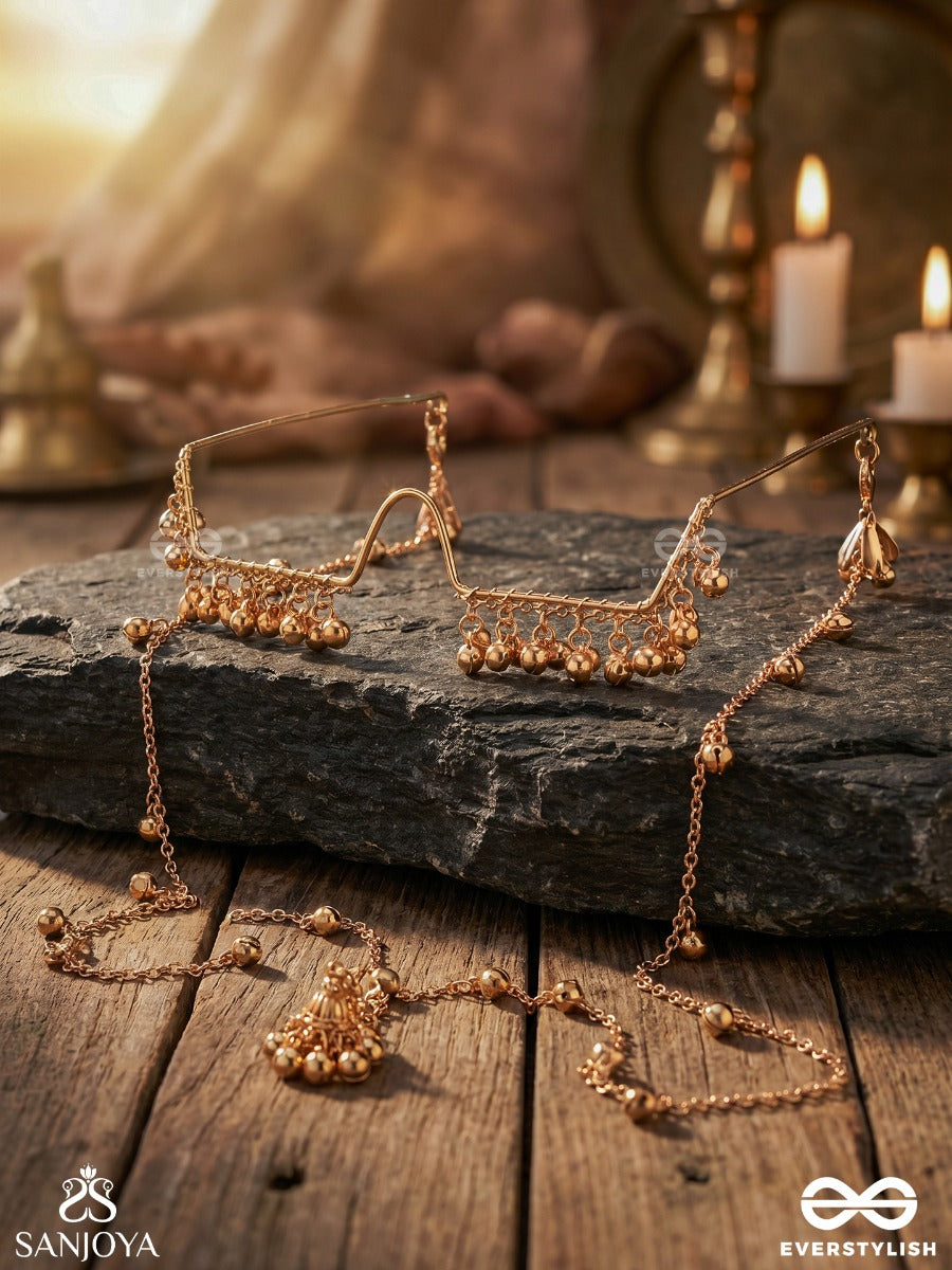 Hridaya – Heart Of Grace – Delicate Facelet With Slender Golden Chains, Floral Links And Ghungroo Drops