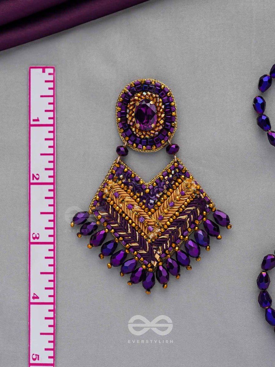 Ratriraja - The Dark Radiance - Stone, Glass Drop And Cut Dana Embroidered Earrings