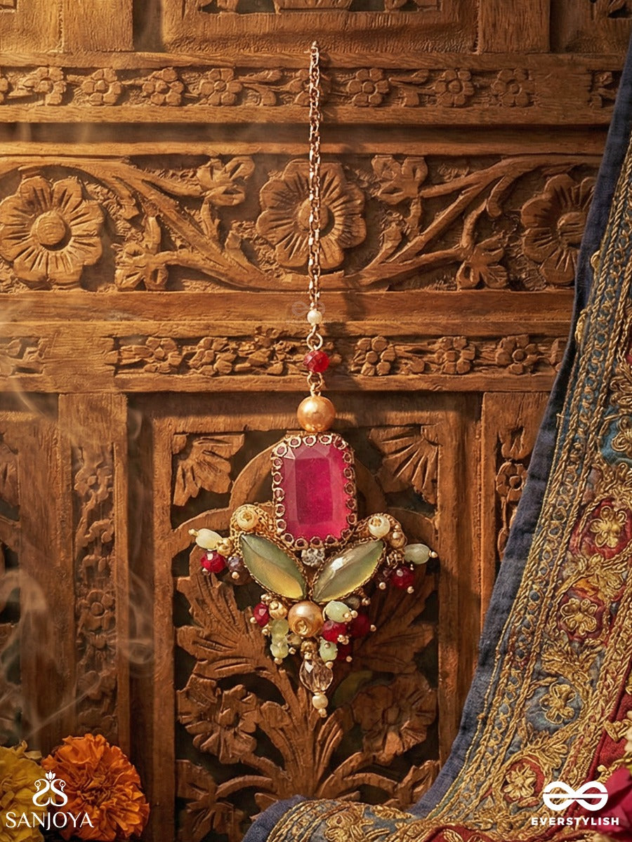 Madhudyana - Garden Of Spring - Stone And Beads Hand Embroidered Maangtika