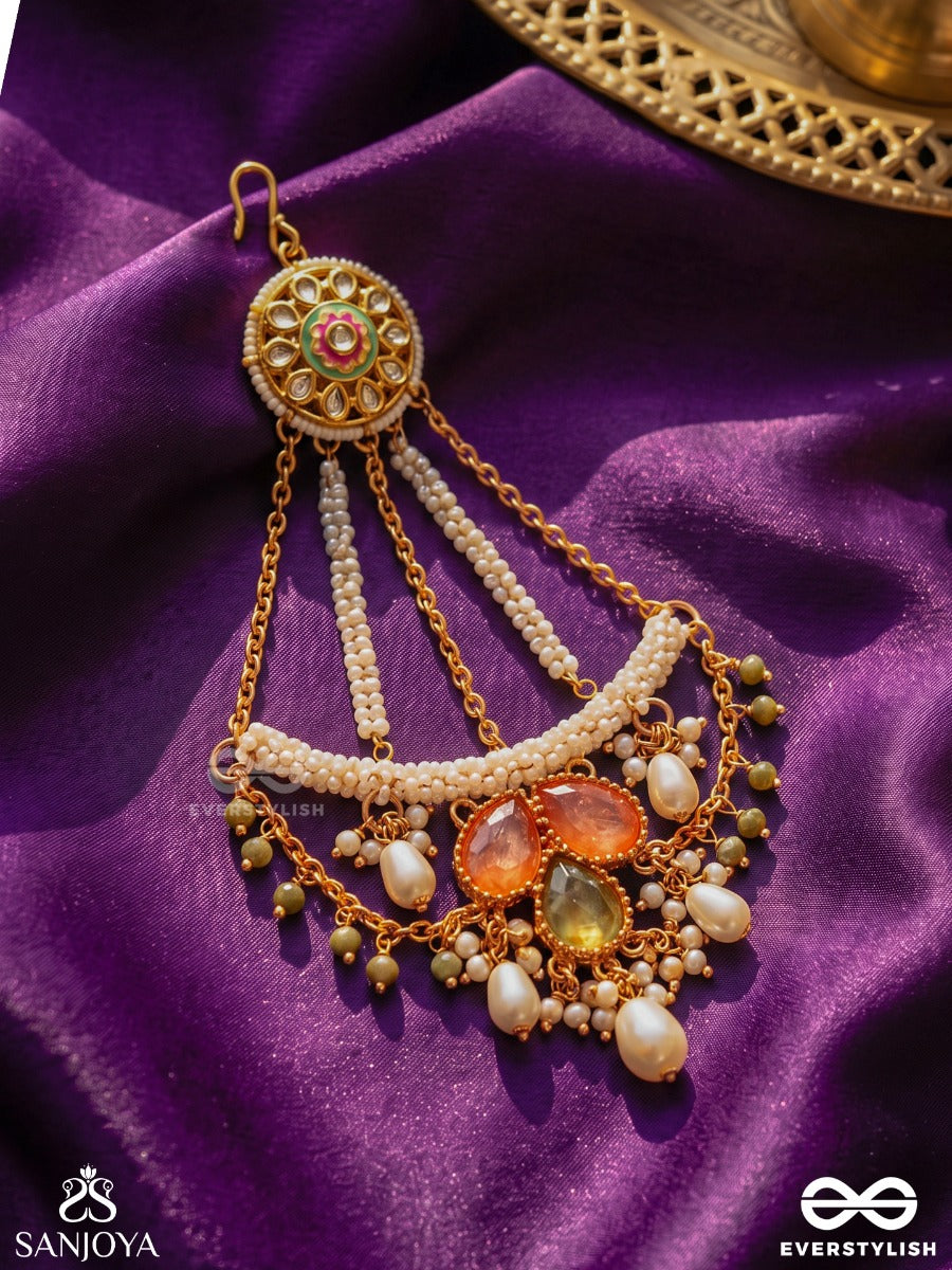 Udyogita – Rising Splendour – Heritage Passa With Floral Kundan Medallion, Pearl Strands, Pastel Stones And Green Bead Accents