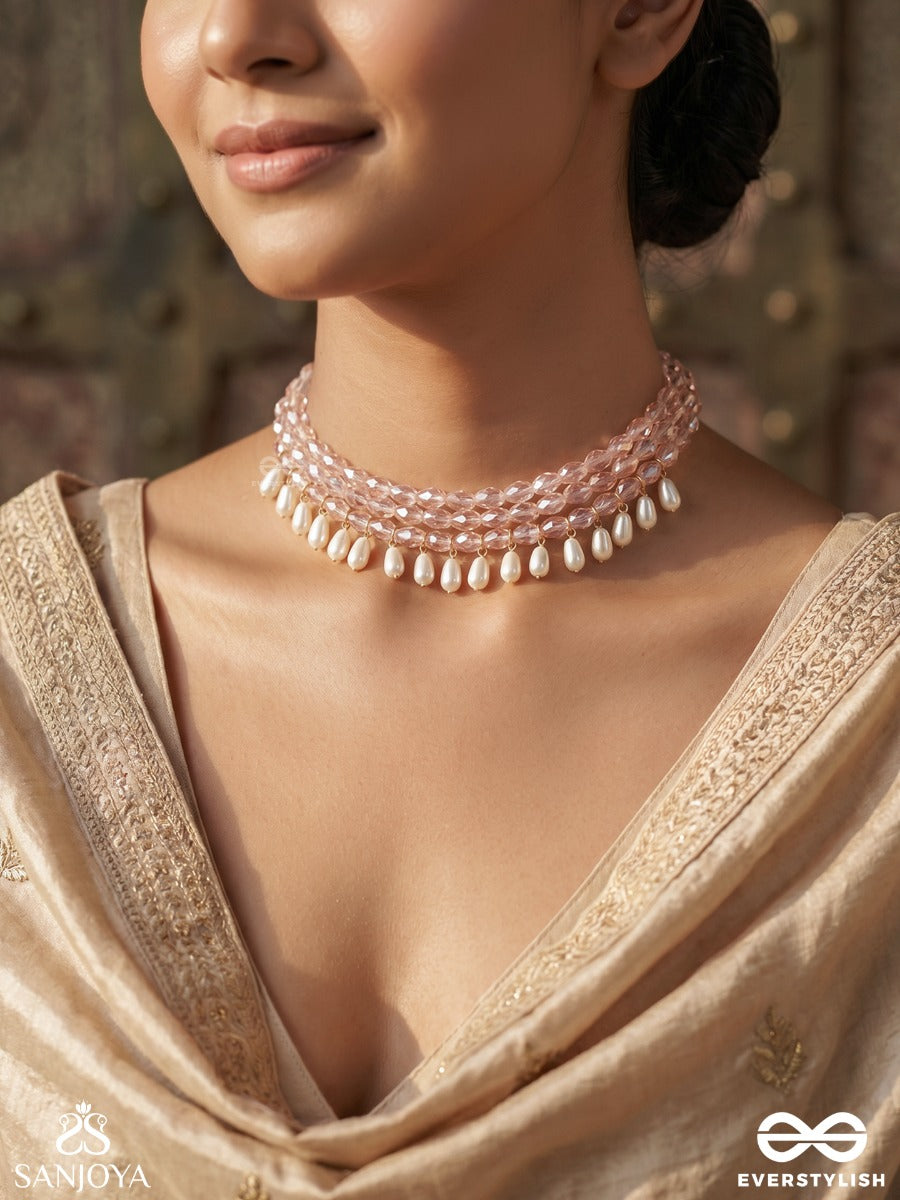 Pushkari – Sacred Lotus – Elegant Three-Row Choker With Lustrous Pearl Strands And Delicate Pearl Fringes