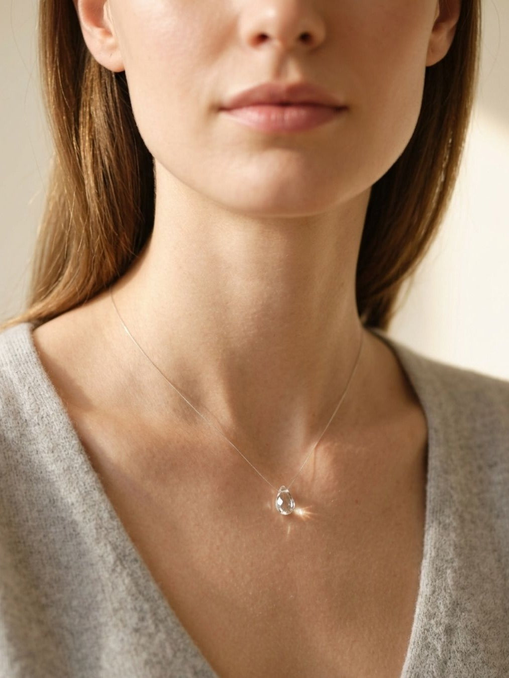 Glass Tear - Minimal Clear Crystal Drop Necklace