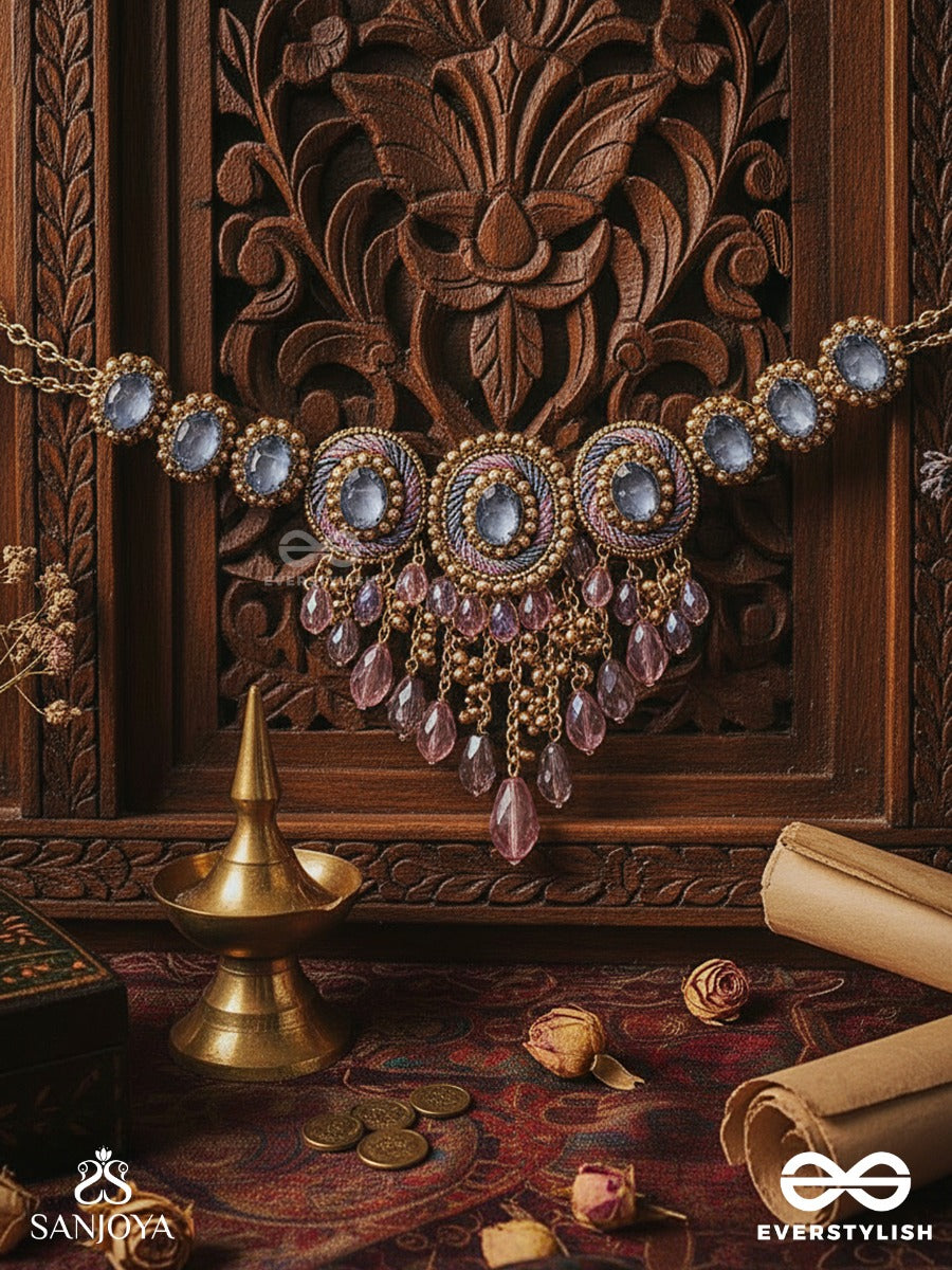 Bijaksara- The Secret Spell- Stones, Beads And Glass Drops Hand Embroidered Choker Neckpiece
