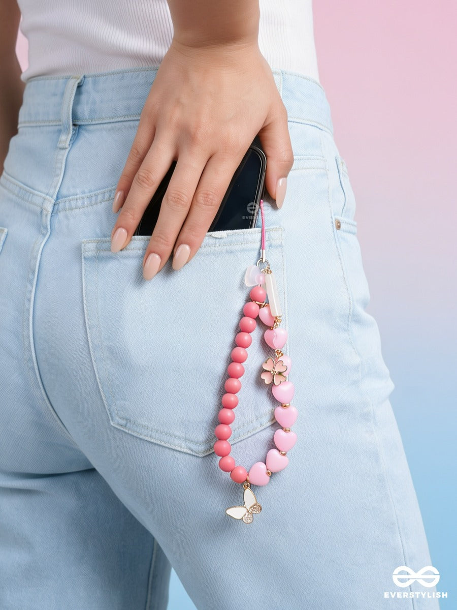 Pink Pixie – Phone Charm With Heart And Butterfly Details