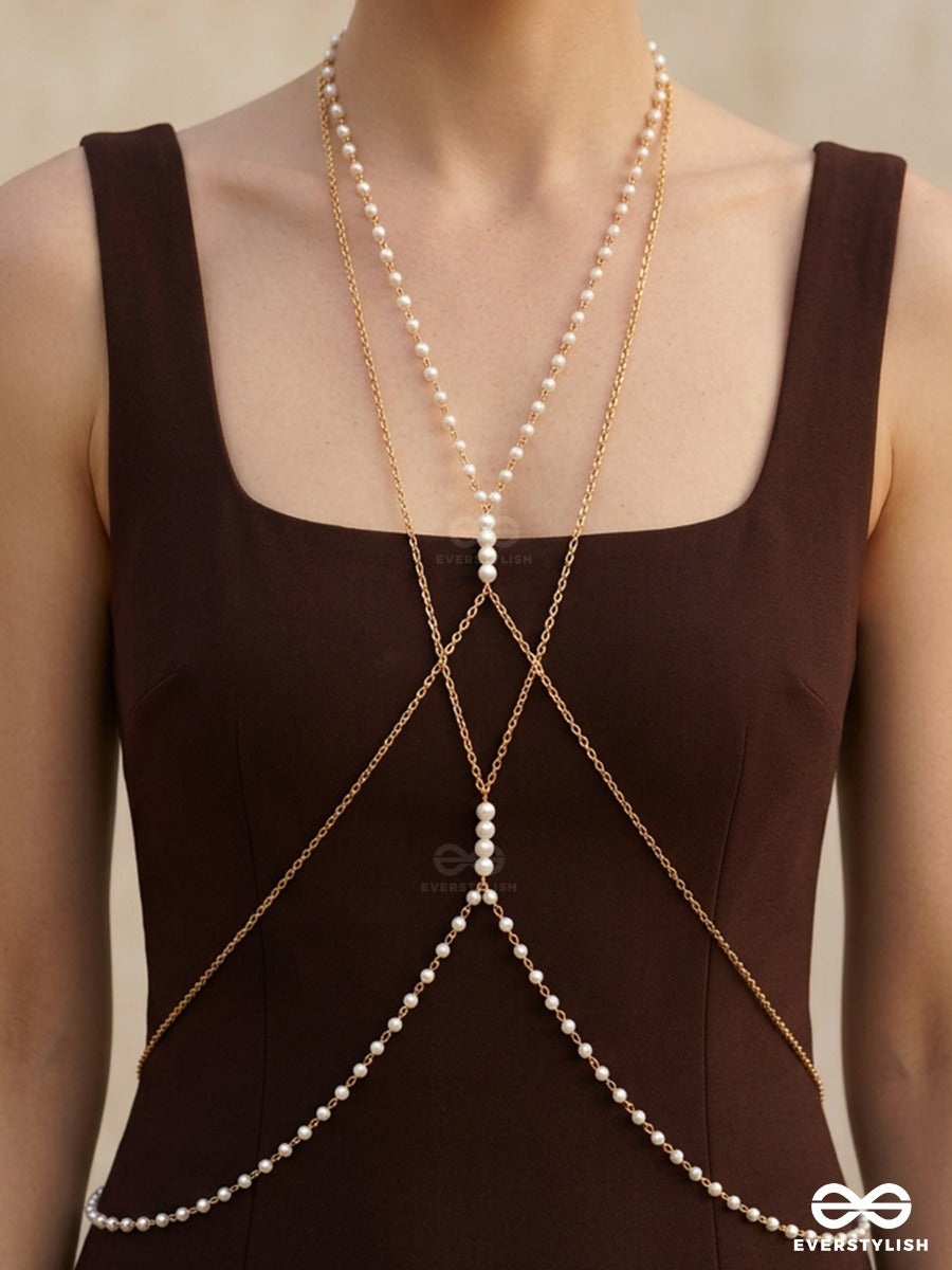 Dawn Drape – Golden Body Chain With Dainty Crystal Details