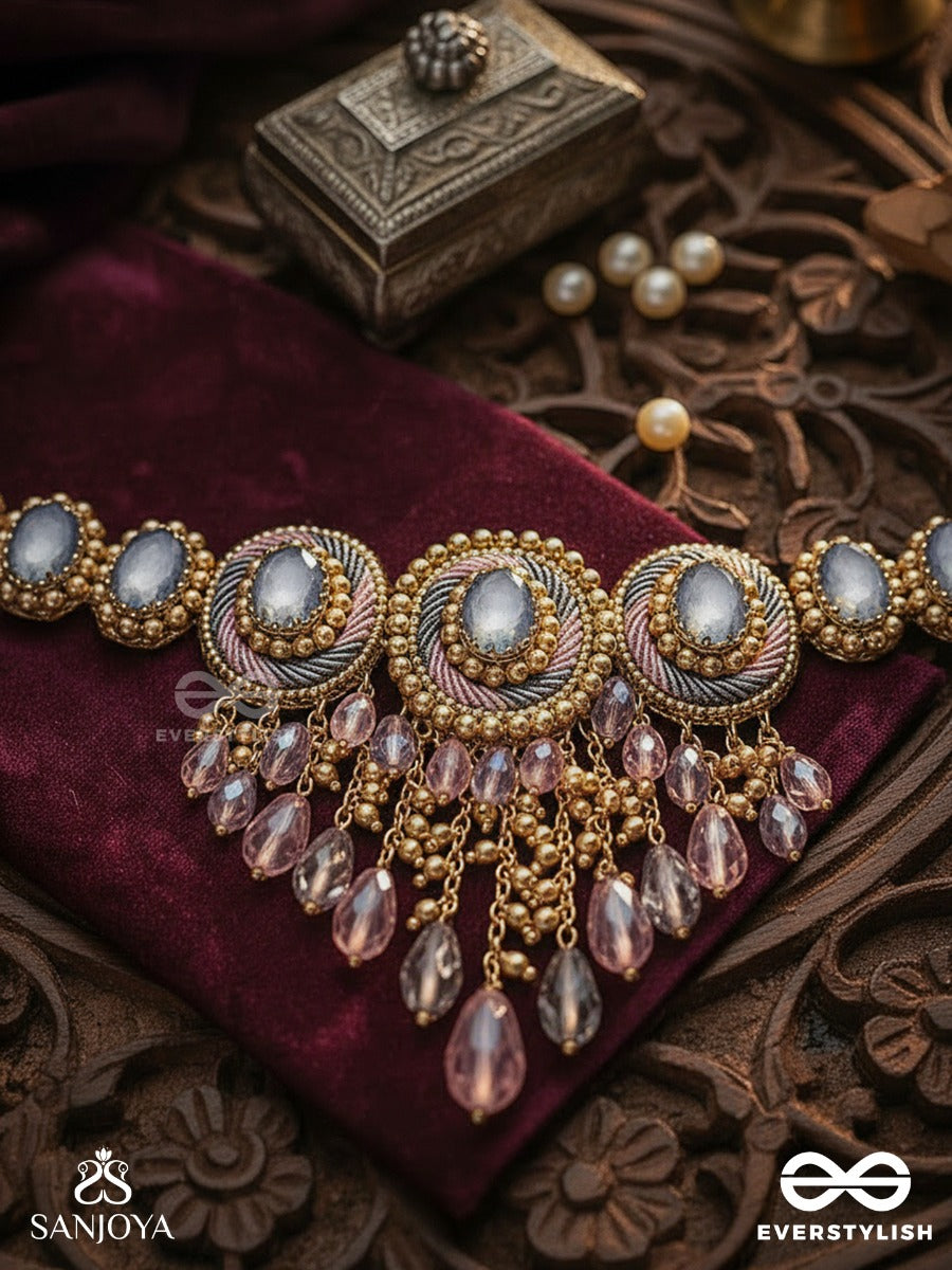 Bijaksara- The Secret Spell- Stones, Beads And Glass Drops Hand Embroidered Choker Neckpiece