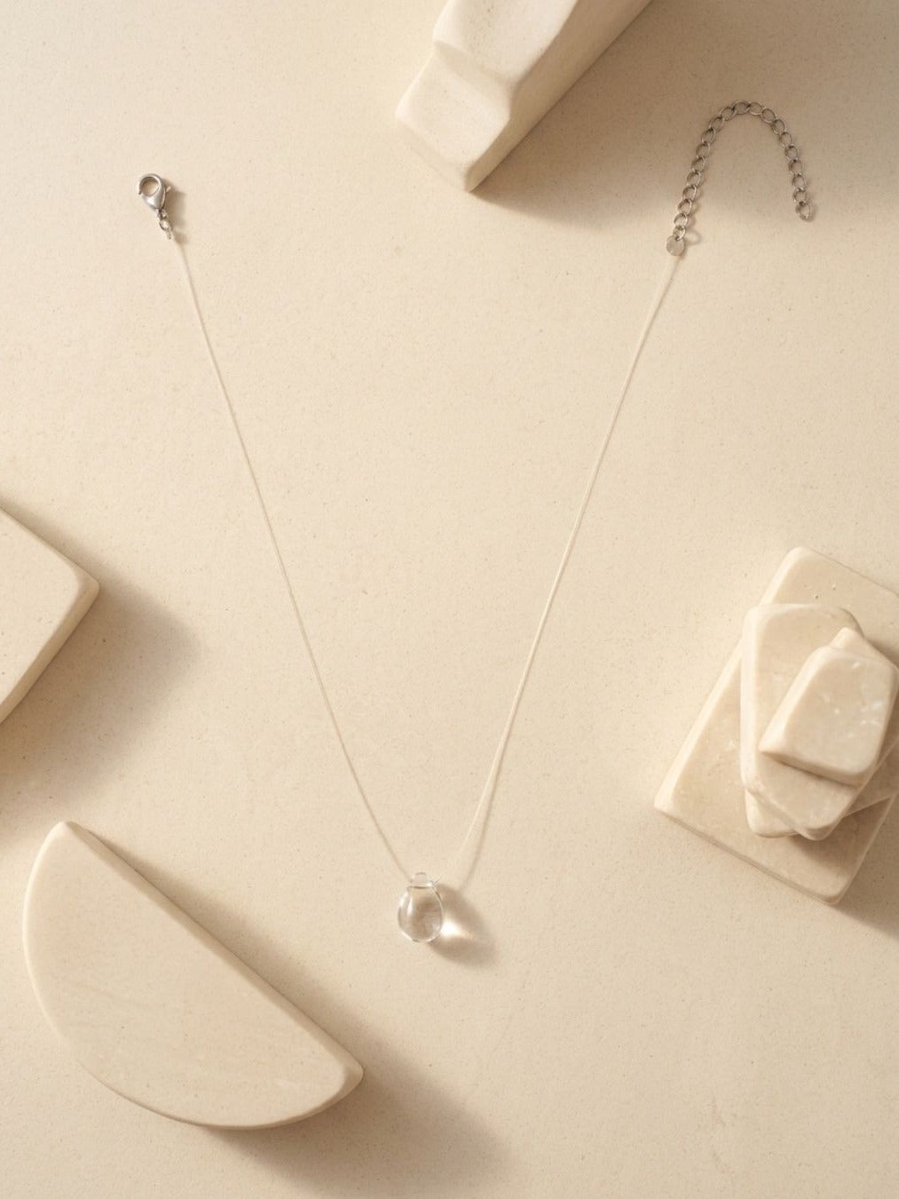 Glass Tear - Minimal Clear Crystal Drop Necklace