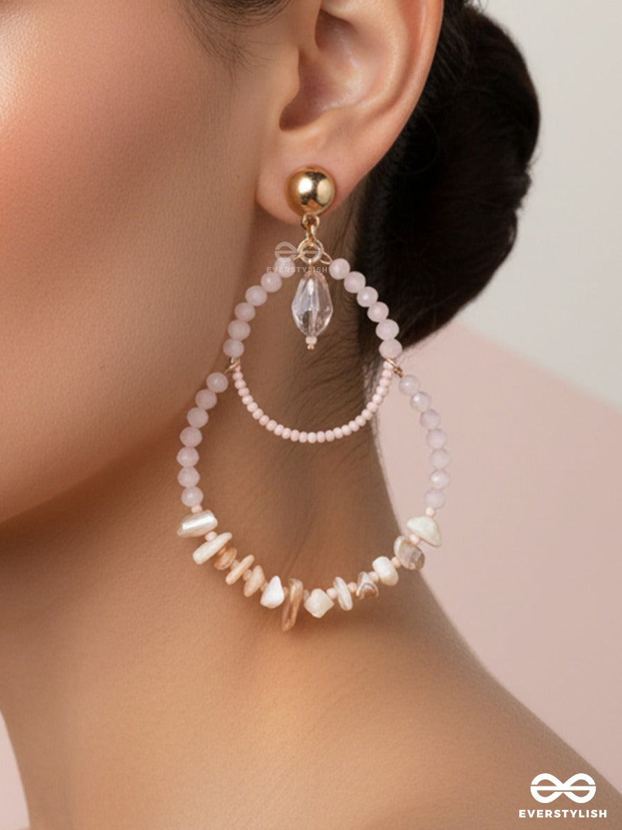 Rosewater Glow – Pink Beaded Teardrop Earrings With Baroque Pearls And Crystal Drop