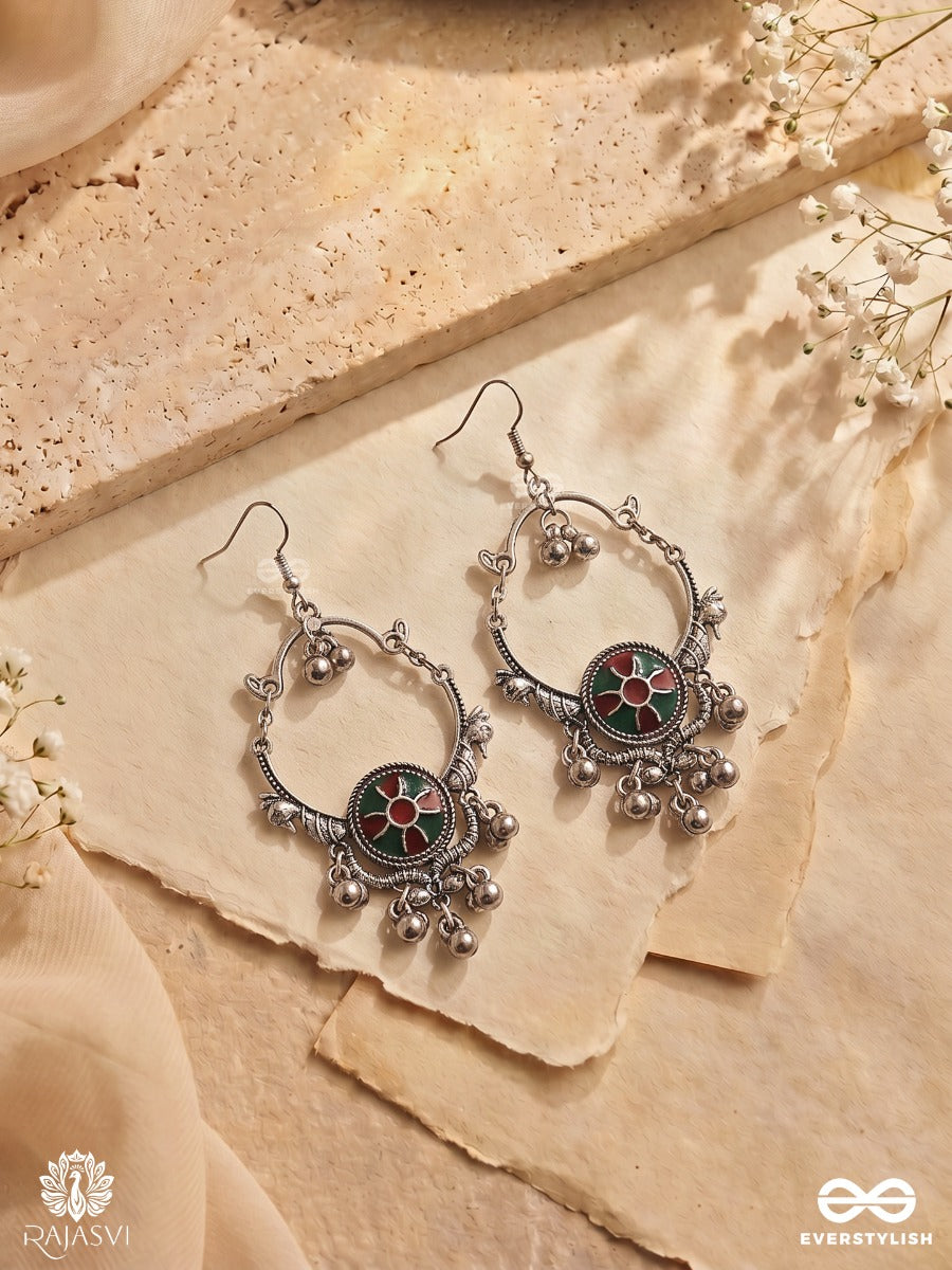 Gulmohar – Oxidised Earrings With Colourful Enamel And Ghungroo Drops